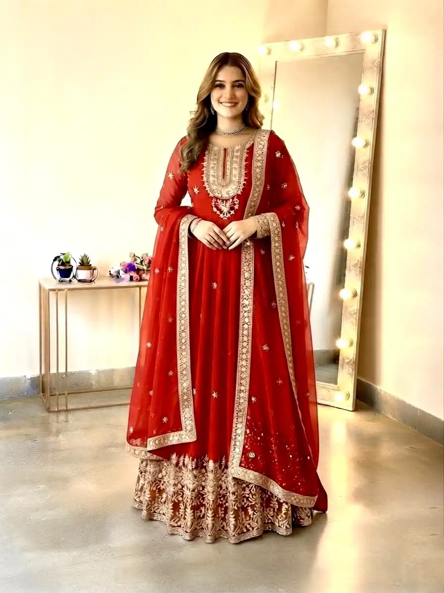 SSR 546 Red in Georgette Embroidery Work & Sequins Work Gown . Get it for ₹2149. Delivery 4-6 Working Days. Online Shop now. | Gowns, Bollywood Gowns, Creative Gowns, Designer Gowns, Embroidered Gowns, Party Wear Gowns
