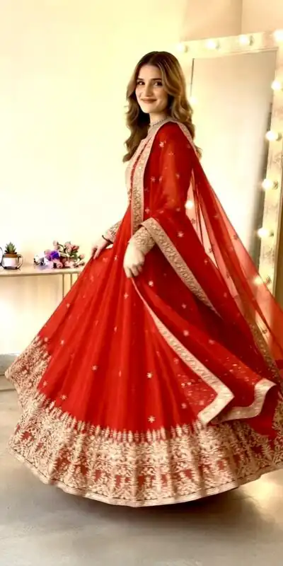 SSR 546 Red in Georgette Embroidery Work & Sequins Work Gown . Get it for ₹2149. Delivery 4-6 Working Days. Online Shop now. | Gowns, Bollywood Gowns, Creative Gowns, Designer Gowns, Embroidered Gowns, Party Wear Gowns