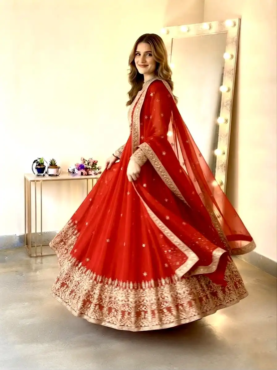 SSR 546 Red in Georgette Embroidery Work & Sequins Work Gown . Get it for ₹2149. Delivery 4-6 Working Days. Online Shop now. | Gowns, Bollywood Gowns, Creative Gowns, Designer Gowns, Embroidered Gowns, Party Wear Gowns