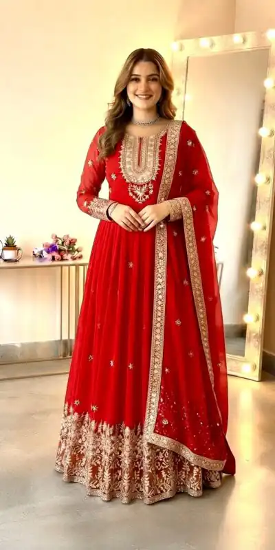 SSR 546 Red in Georgette Embroidery Work & Sequins Work Gown . Get it for ₹2149. Delivery 4-6 Working Days. Online Shop now. | Gowns, Bollywood Gowns, Creative Gowns, Designer Gowns, Embroidered Gowns, Party Wear Gowns