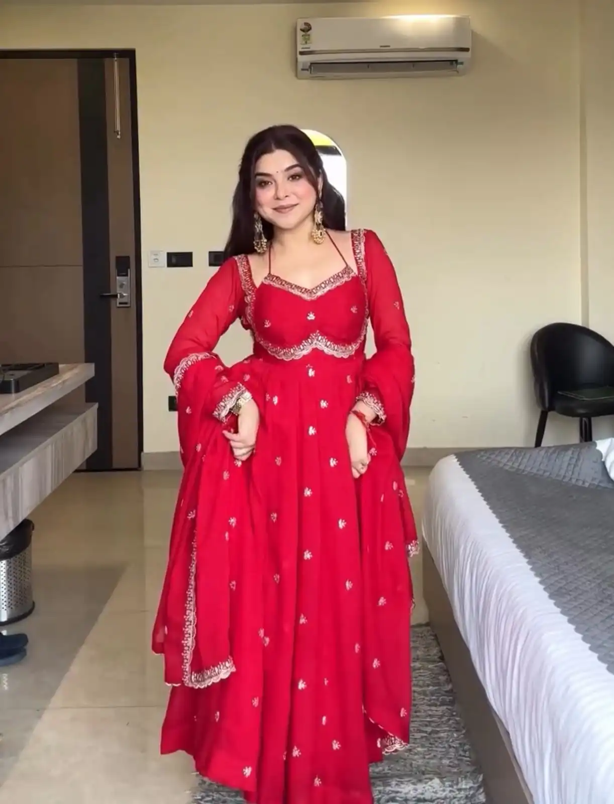 NSR 874 Red Georgette Thread With Sequence Gown Perfect for Wedding, Party, Reception, Holi, Eid . Available at ₹1799 only. Delivery 4-6 Working Days. | Gowns, Bollywood Gowns, Creative Gowns, Designer Gowns, Embroidered Gowns, Party Wear Gowns