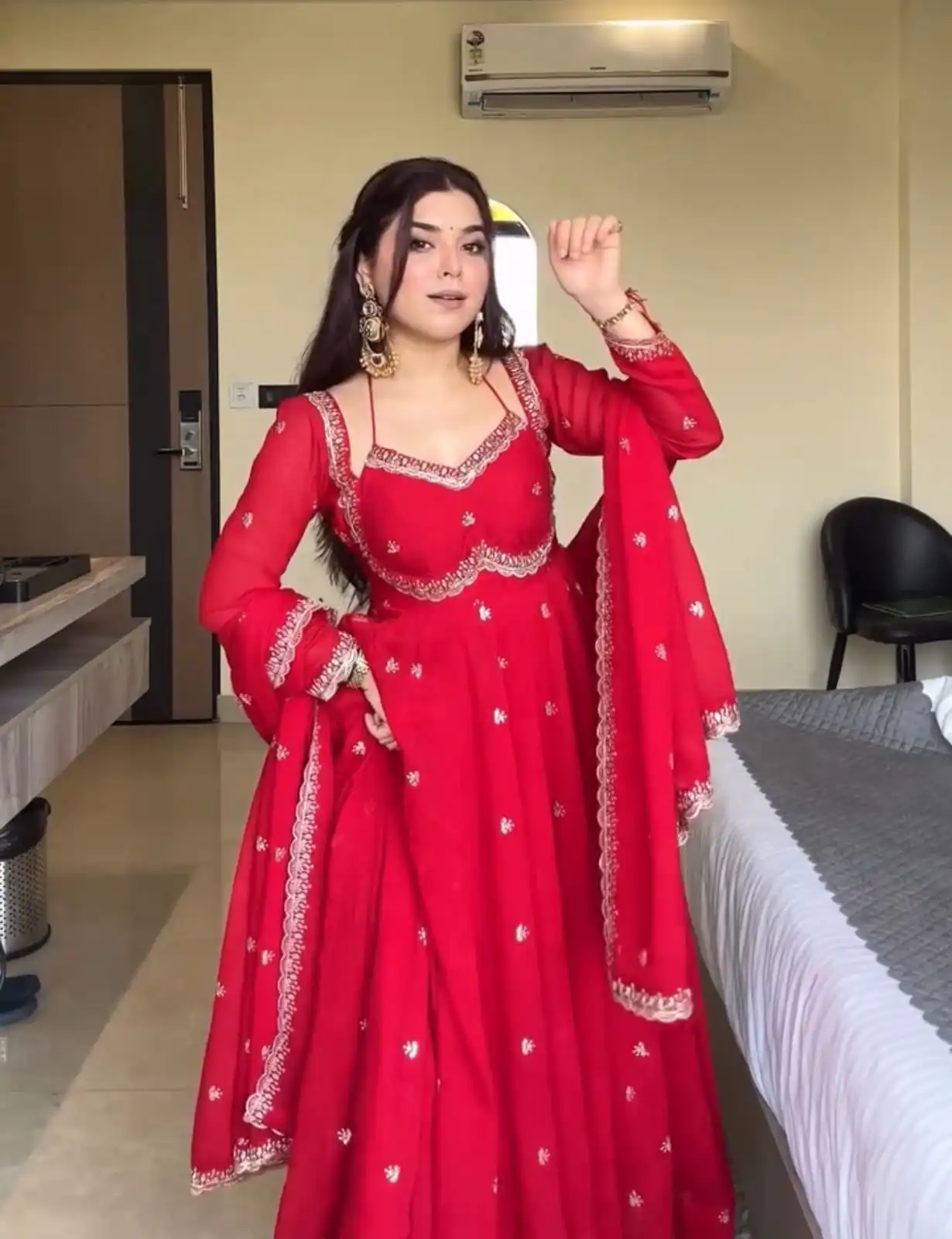 NSR 874 Red Georgette Thread With Sequence Gown Perfect for Wedding, Party, Reception, Holi, Eid . Available at ₹1799 only. Delivery 4-6 Working Days. | Gowns, Bollywood Gowns, Creative Gowns, Designer Gowns, Embroidered Gowns, Party Wear Gowns