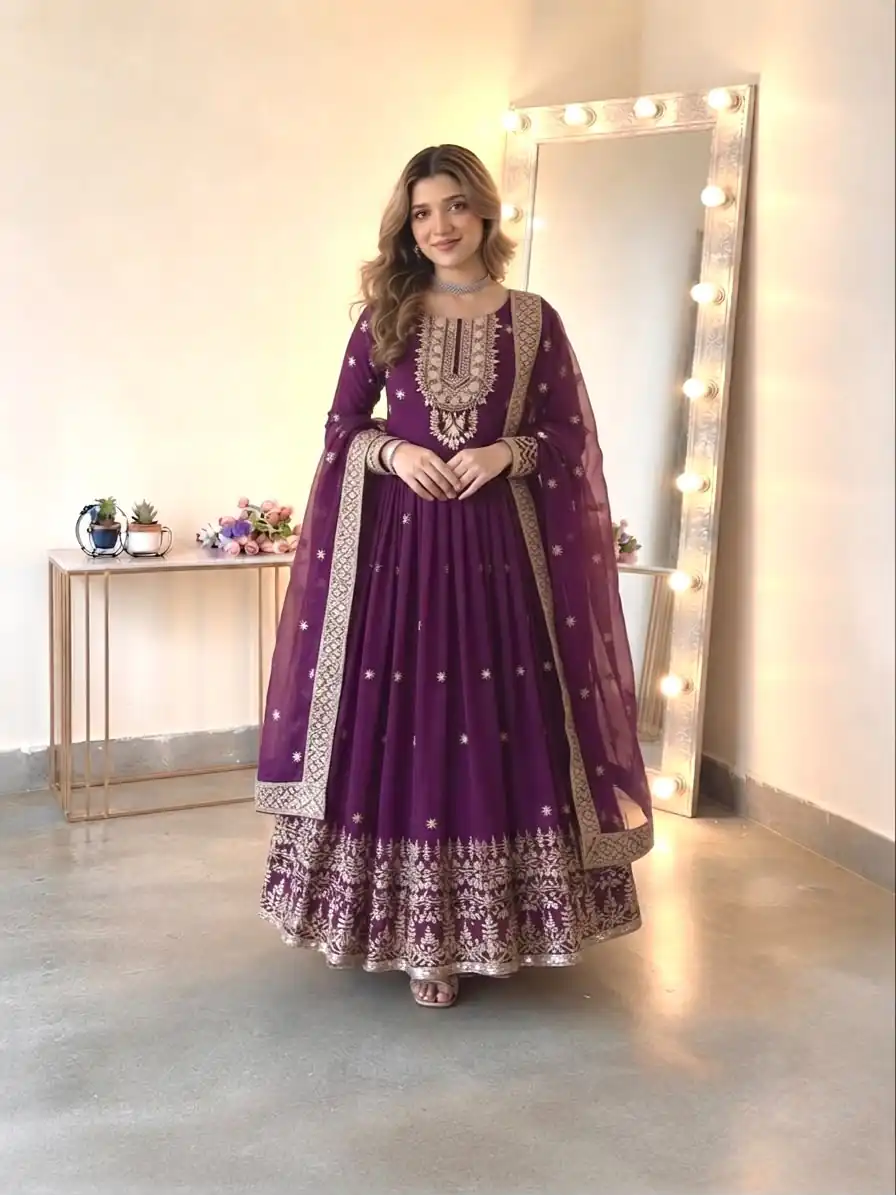 SSR 546 Wine in Georgette Embroidery Work & Sequins Work Gown . Get it for ₹2149. Delivery 4-6 Working Days. Online Shop now. | Gowns, Bollywood Gowns, Creative Gowns, Designer Gowns, Embroidered Gowns, Party Wear Gowns