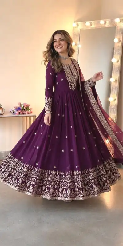 SSR 546 Wine in Georgette Embroidery Work & Sequins Work Gown . Get it for ₹2149. Delivery 4-6 Working Days. Online Shop now. | Gowns, Bollywood Gowns, Creative Gowns, Designer Gowns, Embroidered Gowns, Party Wear Gowns
