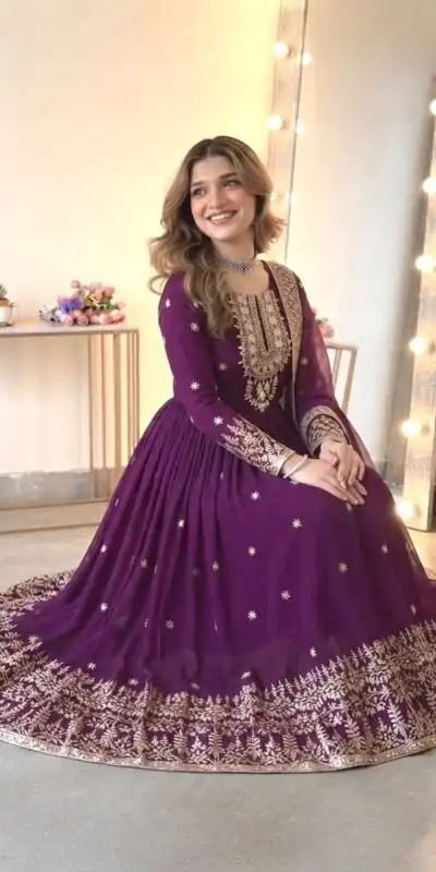 SSR 546 Wine in Georgette Embroidery Work & Sequins Work Gown . Get it for ₹2149. Delivery 4-6 Working Days. Online Shop now. | Gowns, Bollywood Gowns, Creative Gowns, Designer Gowns, Embroidered Gowns, Party Wear Gowns