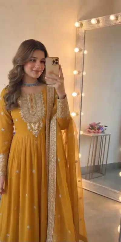 SSR 546 Yellow in Georgette Embroidery Work & Sequins Work Gown . Get it for ₹2149. Delivery 4-6 Working Days. Online Shop now. | Gowns, Bollywood Gowns, Creative Gowns, Designer Gowns, Embroidered Gowns, Party Wear Gowns