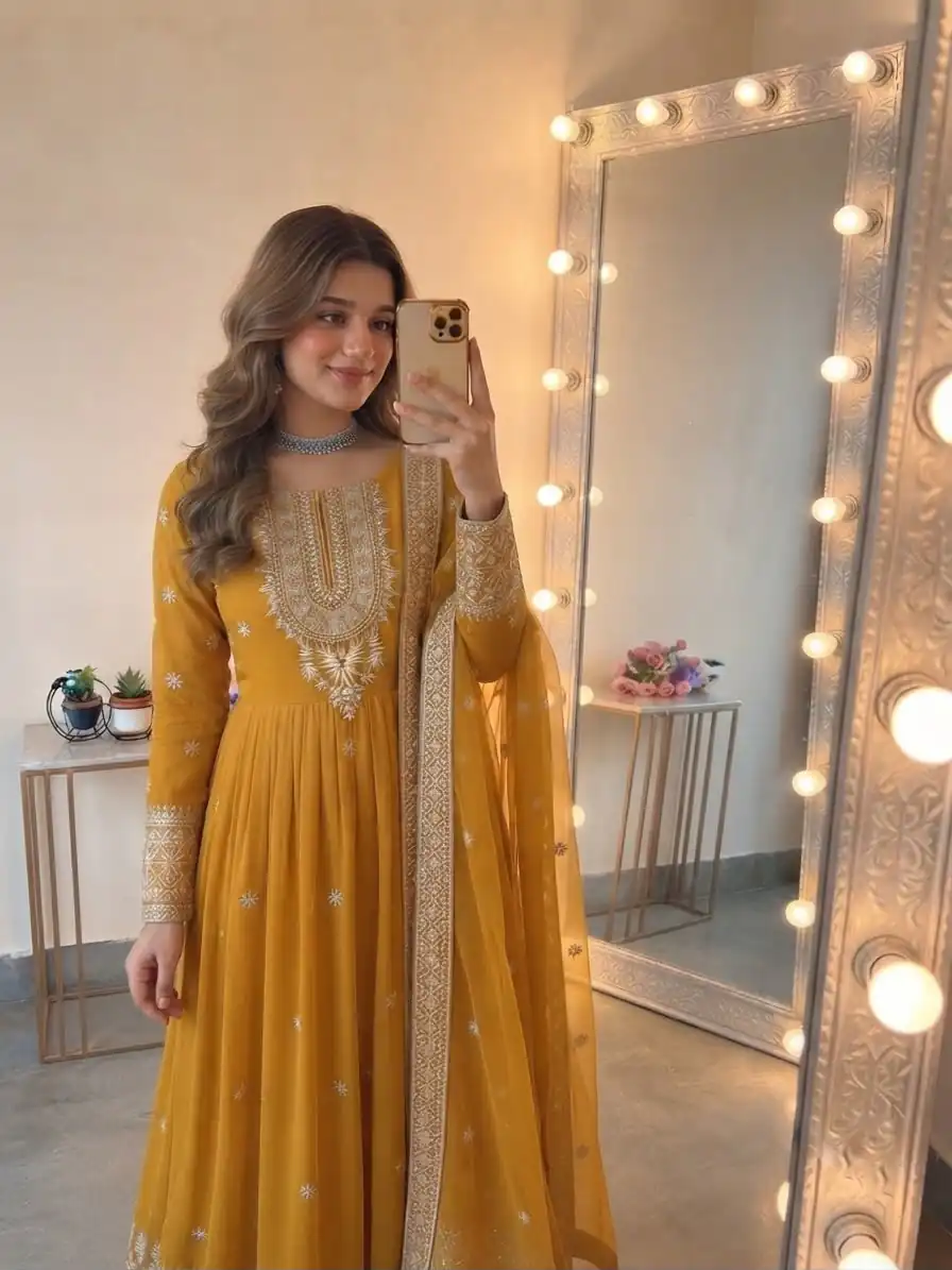 SSR 546 Yellow in Georgette Embroidery Work & Sequins Work Gown . Get it for ₹2149. Delivery 4-6 Working Days. Online Shop now. | Gowns, Bollywood Gowns, Creative Gowns, Designer Gowns, Embroidered Gowns, Party Wear Gowns