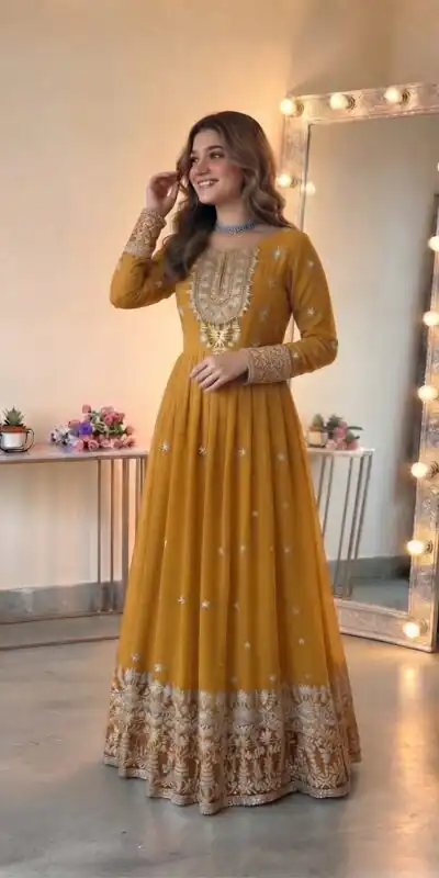 SSR 546 Yellow in Georgette Embroidery Work & Sequins Work Gown . Get it for ₹2149. Delivery 4-6 Working Days. Online Shop now. | Gowns, Bollywood Gowns, Creative Gowns, Designer Gowns, Embroidered Gowns, Party Wear Gowns