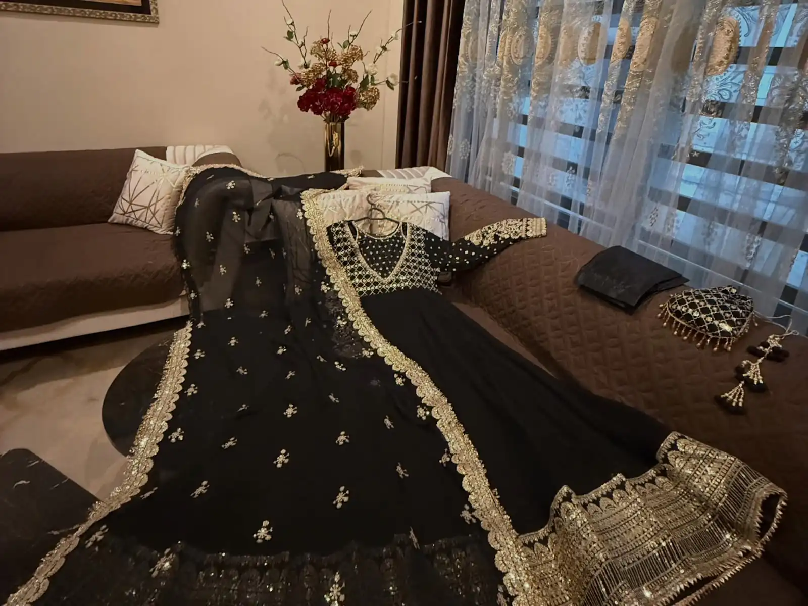 JF 049 Black Georgette Gown with Embroidery Work & Sequins Work. Exclusive Offer ₹2149. Delivery 4-6 Working Days. Shop now. | Gowns, Bollywood Gowns, Creative Gowns, Designer Gowns, Embroidered Gowns, Party Wear Gowns