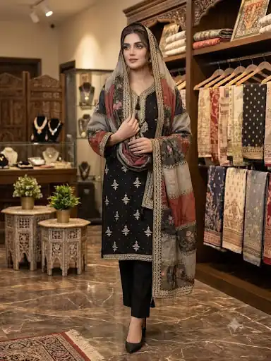LG 2134 Black Mul Chanderi Salwar Suit with Embroidery Work & Sequins Work. Festive Deal ₹2399. Delivery 4-6 Working Days. Shop nowp | Jump Suits, Salwar suit, Designer Suits, Casual Suits, Creative suits, Palazzo Suits, Party Wear Suits, Patiala Suits, Straight Suits