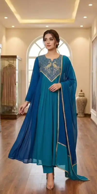 LG 2137 Blue Mul Chanderi Salwar Suit with Embroidery Work & Sequins Work. Festive Deal ₹2199. Delivery 4-6 Working Days. Shop nowp | Jump Suits, Salwar suit, Designer Suits, Casual Suits, Creative suits, Palazzo Suits, Party Wear Suits, Patiala Suits, Straight Suits