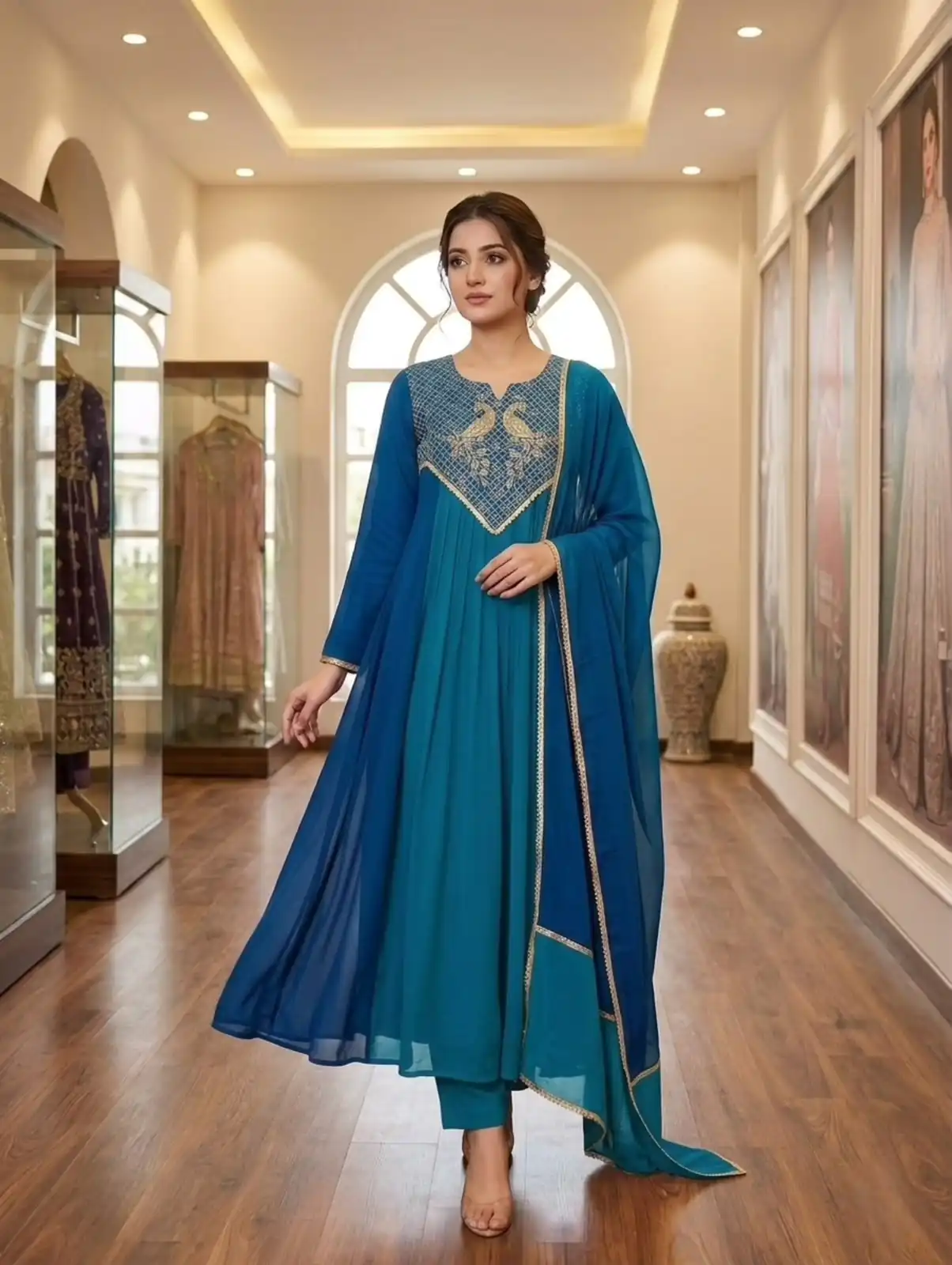 LG 2137 Blue Mul Chanderi Salwar Suit with Embroidery Work & Sequins Work. Festive Deal ₹2199. Delivery 4-6 Working Days. Shop nowp | Jump Suits, Salwar suit, Designer Suits, Casual Suits, Creative suits, Palazzo Suits, Party Wear Suits, Patiala Suits, Straight Suits