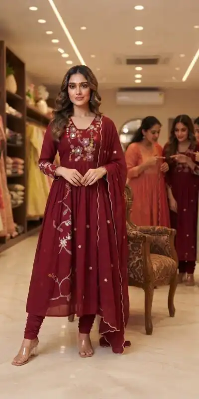 LG 2131 Maroon Mul Chanderi Salwar Suit with Embroidery Work & Sequins Work. Festive Deal ₹2199. Delivery 4-6 Working Days. Shop nowp | Jump Suits, Salwar suit, Designer Suits, Casual Suits, Creative suits, Palazzo Suits, Party Wear Suits, Patiala Suits, Straight Suits