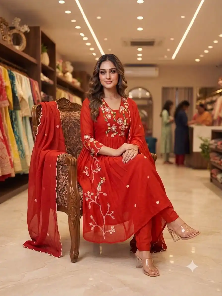 LG 2131 Red Mul Chanderi Salwar Suit with Embroidery Work & Sequins Work. Festive Deal ₹2199. Delivery 4-6 Working Days. Shop nowp | Jump Suits, Salwar suit, Designer Suits, Casual Suits, Creative suits, Palazzo Suits, Party Wear Suits, Patiala Suits, Straight Suits