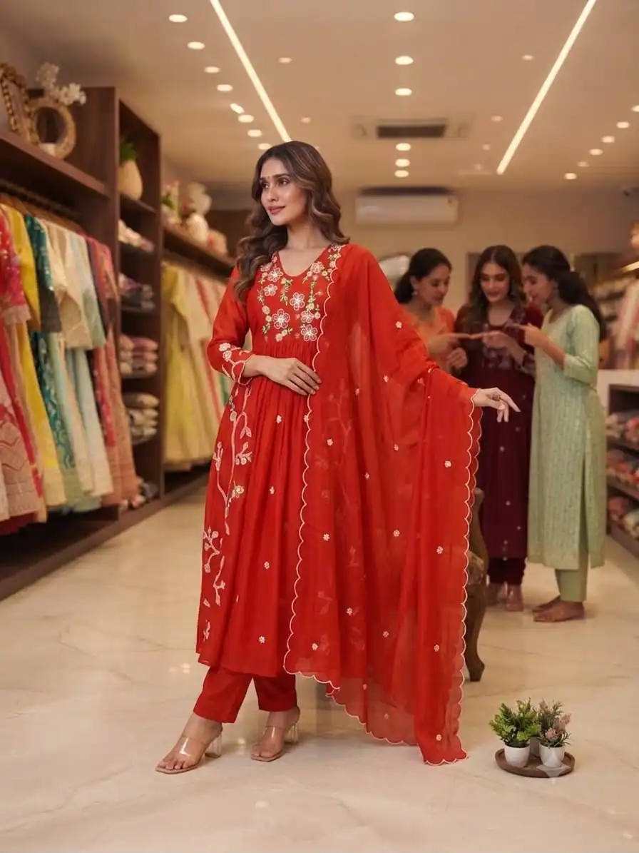 LG 2131 Red Mul Chanderi Salwar Suit with Embroidery Work & Sequins Work. Festive Deal ₹2199. Delivery 4-6 Working Days. Shop nowp | Jump Suits, Salwar suit, Designer Suits, Casual Suits, Creative suits, Palazzo Suits, Party Wear Suits, Patiala Suits, Straight Suits