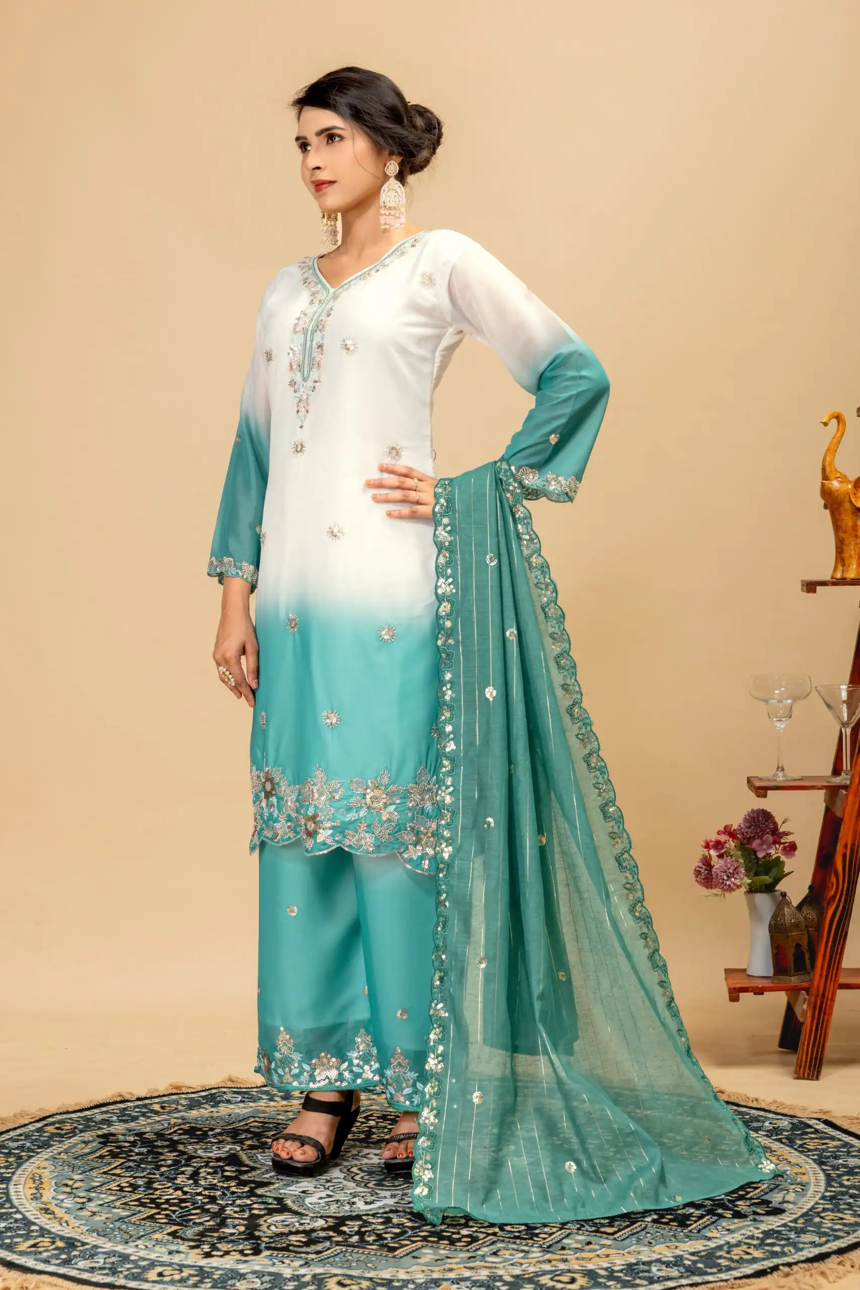 ST 1198 Firozi  in Star Georgette Embroidery Work Salwar Suit . Introductory Price ₹2399. Delivery 4-6 Working Days. Shop now. | Jump Suits, Salwar suit, Designer Suits, Casual Suits, Creative suits, Palazzo Suits, Party Wear Suits, Patiala Suits, Straight Suits