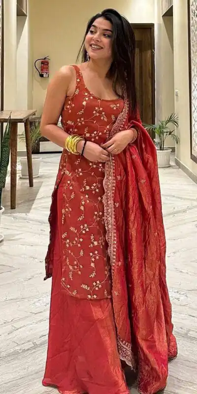 ST 174 Rust Zimmy Silk Salwar Suit Perfect for Wedding, Party, Karwa Chauth, Haldi, Eid – . Special Price ₹1999. Delivery 4-6 Working Days. Shop no | Jump Suits, Salwar suit, Designer Suits, Casual Suits, Creative suits, Palazzo Suits, Party Wear Suits, Patiala Suits, Straight Suits