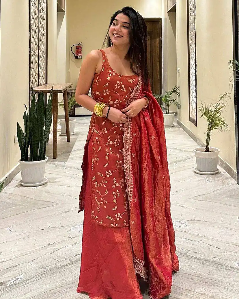 ST 174 Rust Zimmy Silk Salwar Suit Perfect for Wedding, Party, Karwa Chauth, Haldi, Eid – . Special Price ₹1999. Delivery 4-6 Working Days. Shop no | Jump Suits, Salwar suit, Designer Suits, Casual Suits, Creative suits, Palazzo Suits, Party Wear Suits, Patiala Suits, Straight Suits