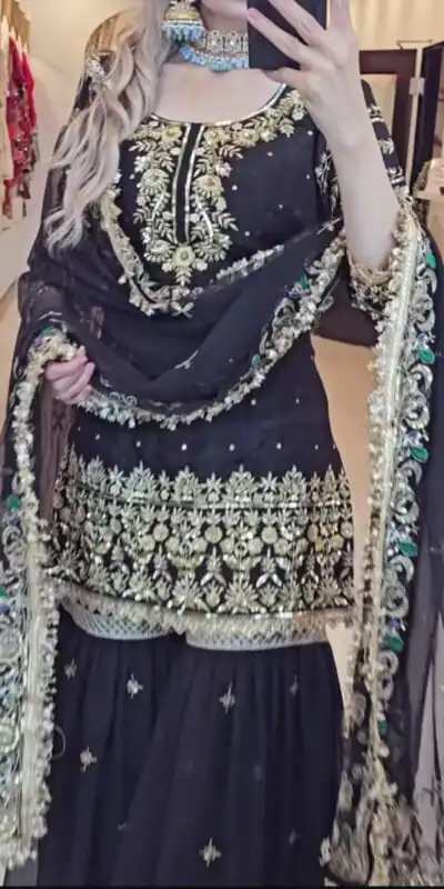 NF 1246 Black Faux Georgette Salwar Suit with Mirror Work & Embroidery Work. Get it for ₹2449. Delivery 4-6 Working Days. Shop now. | Jump Suits, Salwar suit, Designer Suits, Casual Suits, Creative suits, Palazzo Suits, Party Wear Suits, Patiala Suits, Straight Suits