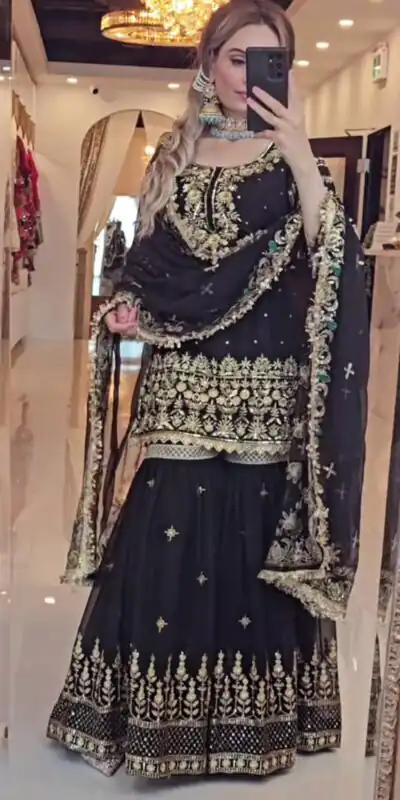NF 1246 Black Faux Georgette Salwar Suit with Mirror Work & Embroidery Work. Get it for ₹2449. Delivery 4-6 Working Days. Shop now. | Jump Suits, Salwar suit, Designer Suits, Casual Suits, Creative suits, Palazzo Suits, Party Wear Suits, Patiala Suits, Straight Suits