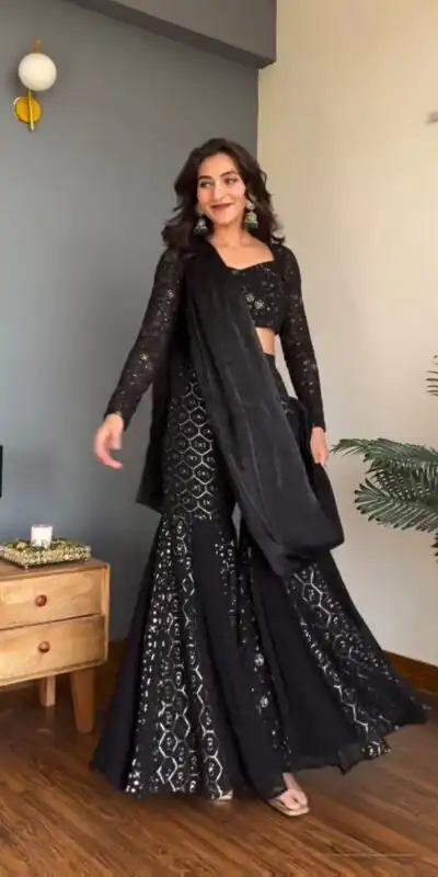 RTC 5994 Black Faux Georgette Salwar Suit with Mirror Work & Embroidery Work. Get it for ₹2399. Delivery 4-6 Working Days. Shop now. | Jump Suits, Salwar suit, Designer Suits, Casual Suits, Creative suits, Palazzo Suits, Party Wear Suits, Patiala Suits, Straight Suits