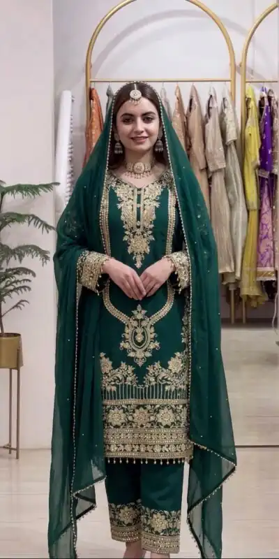 NSR 910 Green Faux Georgette Salwar Suit with Mirror Work & Embroidery Work. Get it for ₹2399. Delivery 4-6 Working Days. Shop now. | Jump Suits, Salwar suit, Designer Suits, Casual Suits, Creative suits, Palazzo Suits, Party Wear Suits, Patiala Suits, Straight Suits