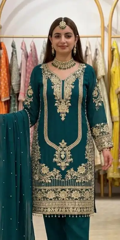 NSR 910 Green Faux Georgette Salwar Suit with Mirror Work & Embroidery Work. Get it for ₹2399. Delivery 4-6 Working Days. Shop now. | Jump Suits, Salwar suit, Designer Suits, Casual Suits, Creative suits, Palazzo Suits, Party Wear Suits, Patiala Suits, Straight Suits