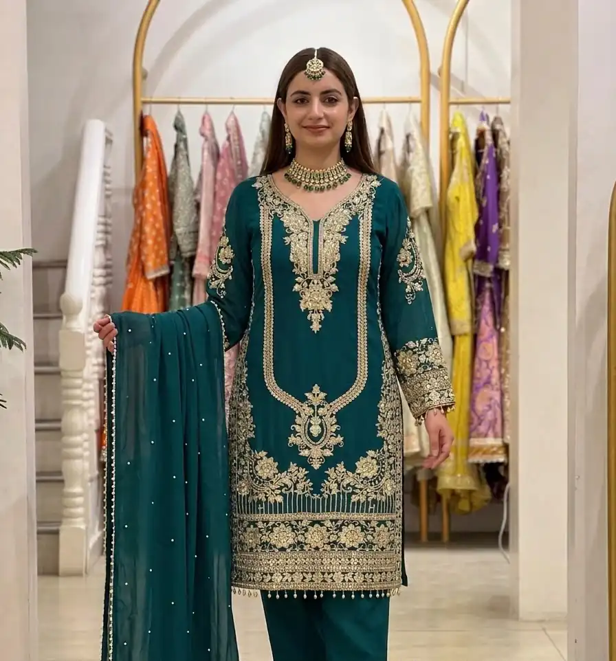NSR 910 Green Faux Georgette Salwar Suit with Mirror Work & Embroidery Work. Get it for ₹2399. Delivery 4-6 Working Days. Shop now. | Jump Suits, Salwar suit, Designer Suits, Casual Suits, Creative suits, Palazzo Suits, Party Wear Suits, Patiala Suits, Straight Suits