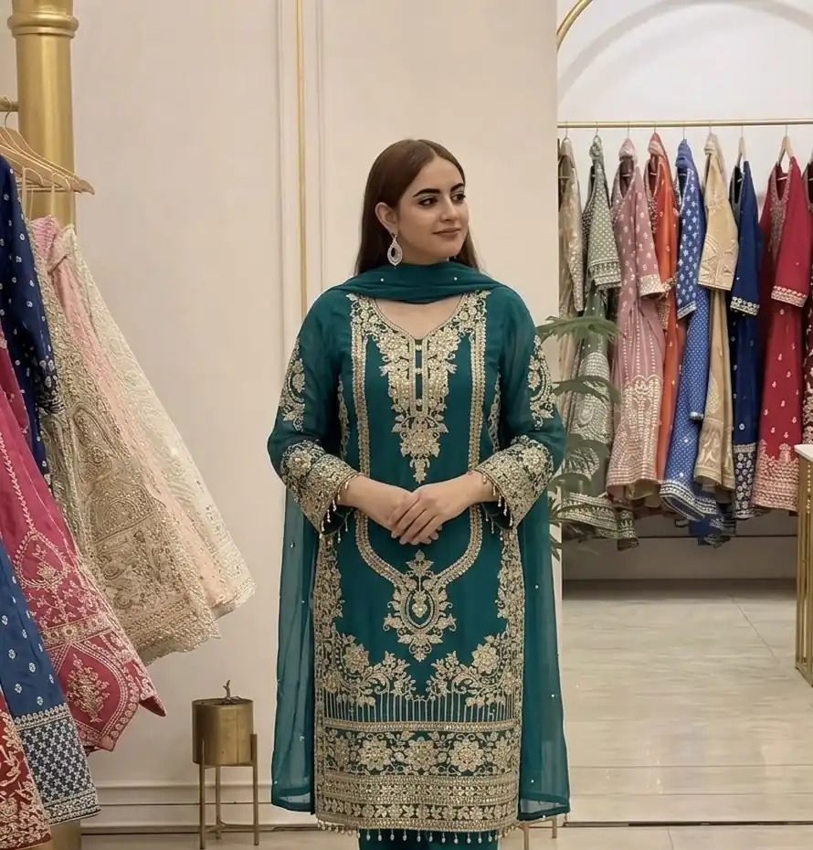 NSR 910 Green Faux Georgette Salwar Suit with Mirror Work & Embroidery Work. Get it for ₹2399. Delivery 4-6 Working Days. Shop now. | Jump Suits, Salwar suit, Designer Suits, Casual Suits, Creative suits, Palazzo Suits, Party Wear Suits, Patiala Suits, Straight Suits