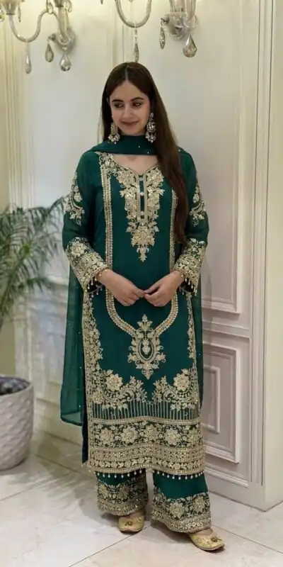 NSR 910 Green Faux Georgette Salwar Suit with Mirror Work & Embroidery Work. Get it for ₹2399. Delivery 4-6 Working Days. Shop now. | Jump Suits, Salwar suit, Designer Suits, Casual Suits, Creative suits, Palazzo Suits, Party Wear Suits, Patiala Suits, Straight Suits