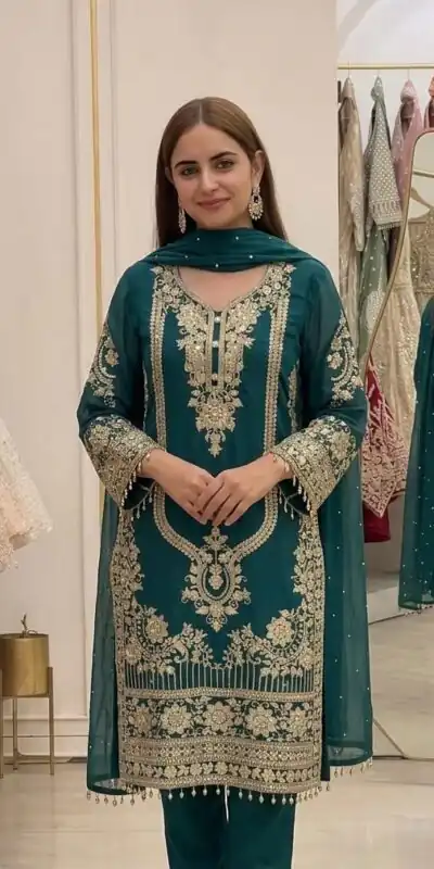 NSR 910 Green Faux Georgette Salwar Suit with Mirror Work & Embroidery Work. Get it for ₹2399. Delivery 4-6 Working Days. Shop now. | Jump Suits, Salwar suit, Designer Suits, Casual Suits, Creative suits, Palazzo Suits, Party Wear Suits, Patiala Suits, Straight Suits