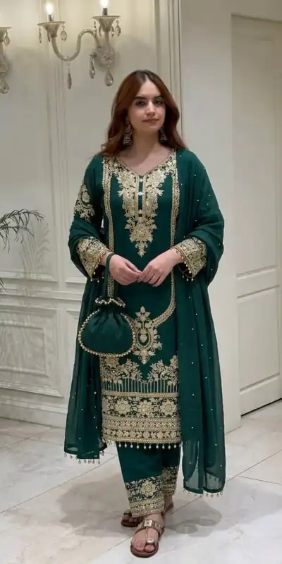 NSR 910 Green Faux Georgette Salwar Suit with Mirror Work & Embroidery Work. Get it for ₹2399. Delivery 4-6 Working Days. Shop now. | Jump Suits, Salwar suit, Designer Suits, Casual Suits, Creative suits, Palazzo Suits, Party Wear Suits, Patiala Suits, Straight Suits