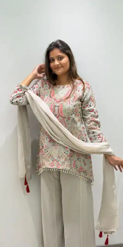 BE 489 Grey Faux Georgette Salwar Suit with Mirror Work & Embroidery Work. Get it for ₹2899. Delivery 4-6 Working Days. Shop now. | Jump Suits, Salwar suit, Designer Suits, Casual Suits, Creative suits, Palazzo Suits, Party Wear Suits, Patiala Suits, Straight Suits