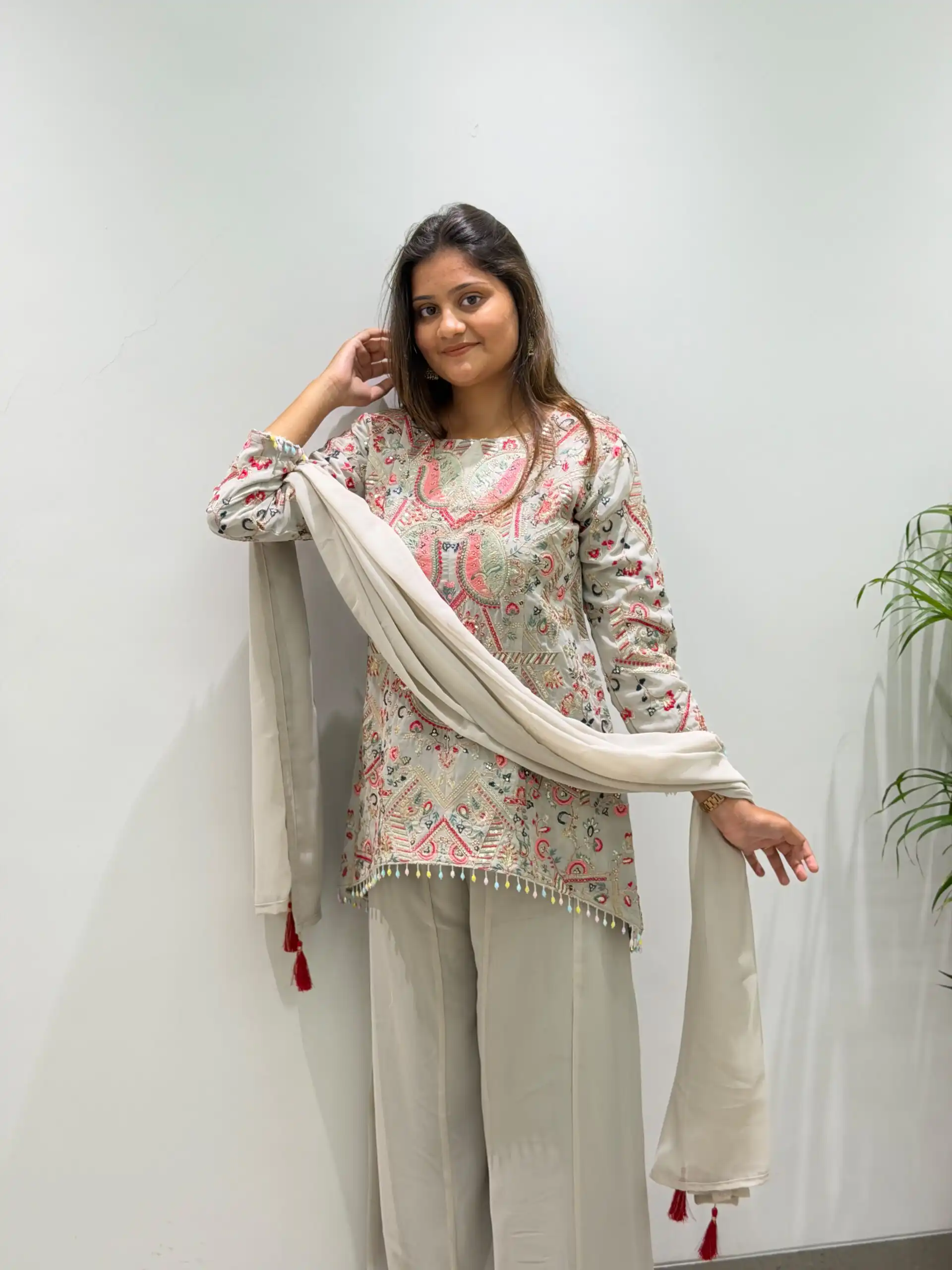 BE 489 Grey Faux Georgette Salwar Suit with Mirror Work & Embroidery Work. Get it for ₹2899. Delivery 4-6 Working Days. Shop now. | Jump Suits, Salwar suit, Designer Suits, Casual Suits, Creative suits, Palazzo Suits, Party Wear Suits, Patiala Suits, Straight Suits