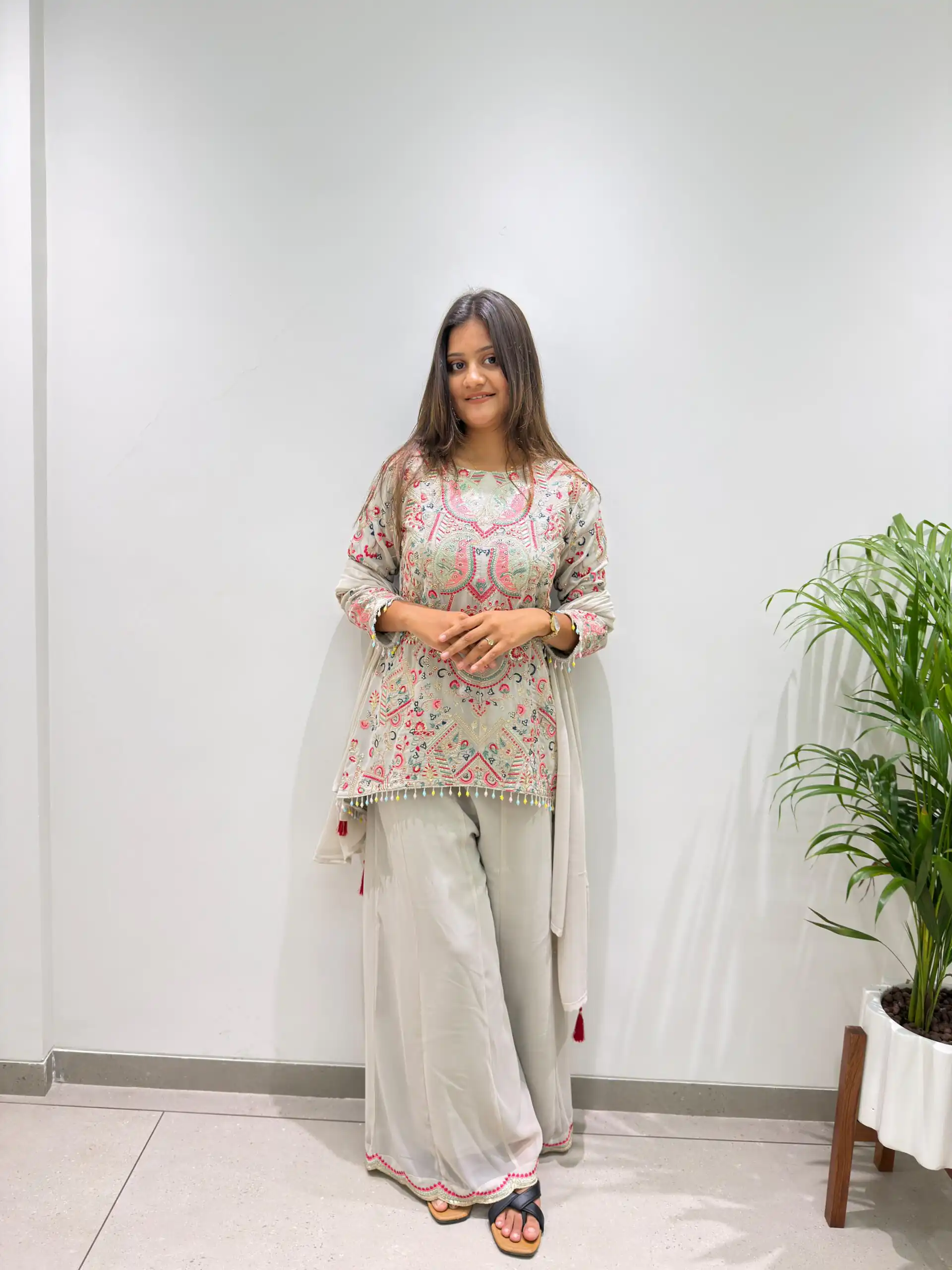 BE 489 Grey Faux Georgette Salwar Suit with Mirror Work & Embroidery Work. Get it for ₹2899. Delivery 4-6 Working Days. Shop now. | Jump Suits, Salwar suit, Designer Suits, Casual Suits, Creative suits, Palazzo Suits, Party Wear Suits, Patiala Suits, Straight Suits