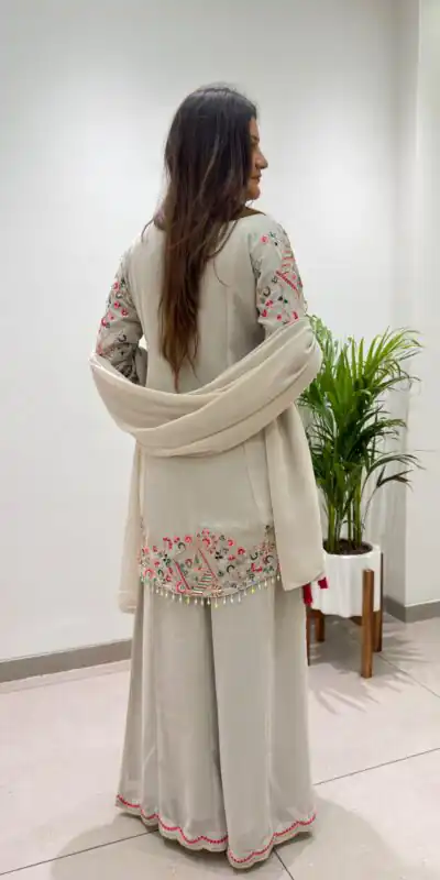 BE 489 Grey Faux Georgette Salwar Suit with Mirror Work & Embroidery Work. Get it for ₹2899. Delivery 4-6 Working Days. Shop now. | Jump Suits, Salwar suit, Designer Suits, Casual Suits, Creative suits, Palazzo Suits, Party Wear Suits, Patiala Suits, Straight Suits