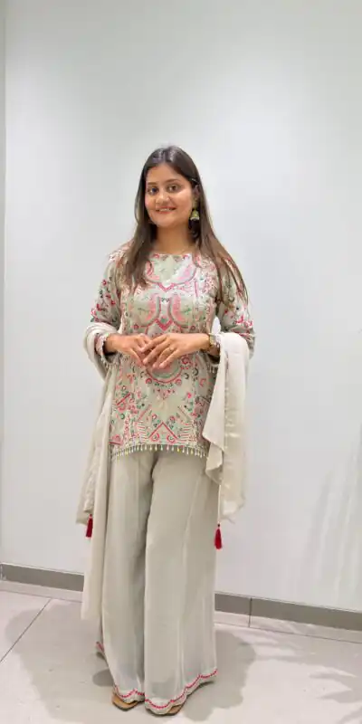 BE 489 Grey Faux Georgette Salwar Suit with Mirror Work & Embroidery Work. Get it for ₹2899. Delivery 4-6 Working Days. Shop now. | Jump Suits, Salwar suit, Designer Suits, Casual Suits, Creative suits, Palazzo Suits, Party Wear Suits, Patiala Suits, Straight Suits