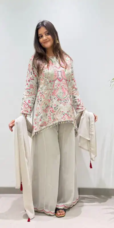 BE 489 Grey Faux Georgette Salwar Suit with Mirror Work & Embroidery Work. Get it for ₹2899. Delivery 4-6 Working Days. Shop now. | Jump Suits, Salwar suit, Designer Suits, Casual Suits, Creative suits, Palazzo Suits, Party Wear Suits, Patiala Suits, Straight Suits