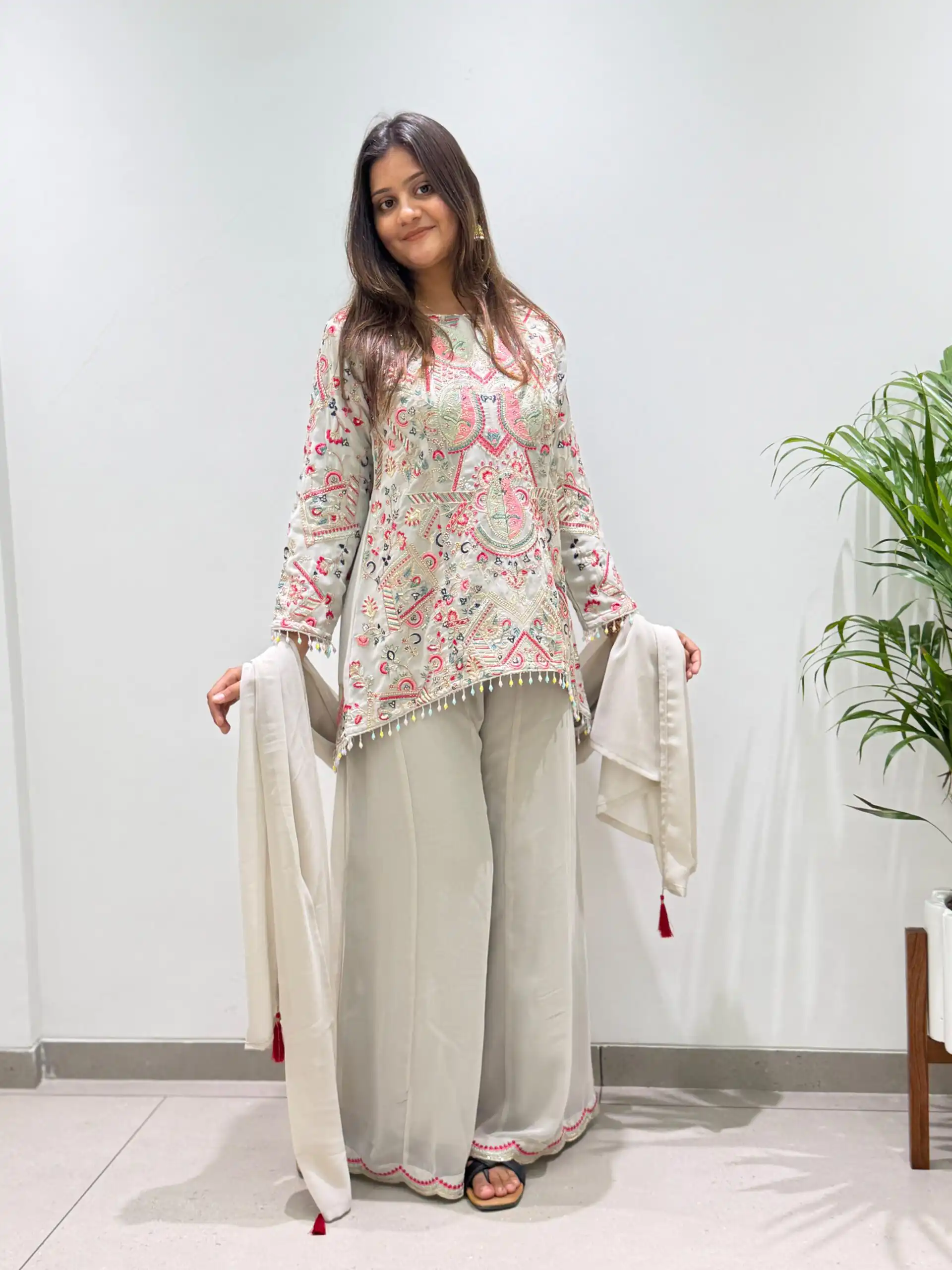 BE 489 Grey Faux Georgette Salwar Suit with Mirror Work & Embroidery Work. Get it for ₹2899. Delivery 4-6 Working Days. Shop now. | Jump Suits, Salwar suit, Designer Suits, Casual Suits, Creative suits, Palazzo Suits, Party Wear Suits, Patiala Suits, Straight Suits