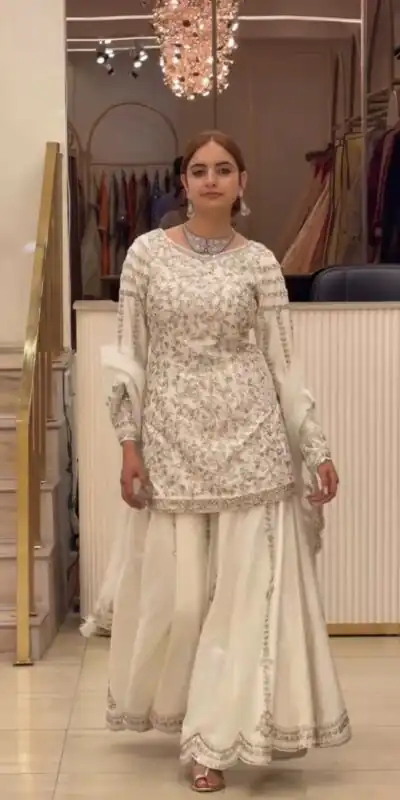 DB 47 White Faux Georgette Salwar Suit with Mirror Work & Embroidery Work. Get it for ₹2399. Delivery 4-6 Working Days. Shop now. | Jump Suits, Salwar suit, Designer Suits, Casual Suits, Creative suits, Palazzo Suits, Party Wear Suits, Patiala Suits, Straight Suits