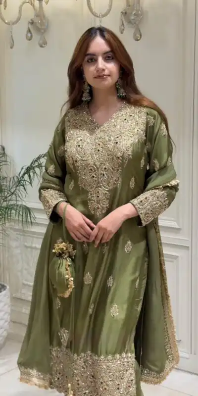 NSR 906 Mehandi Roman Silk Salwar Suit with Sequins Work & Embroidery Work. Available at ₹2449 only. Delivery 4-6 Working Days. Shop now. | Jump Suits, Salwar suit, Designer Suits, Casual Suits, Creative suits, Palazzo Suits, Party Wear Suits, Patiala Suits, Straight Suits