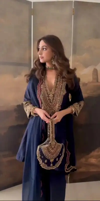 SR 1722 Navy Blue Roman Silk Salwar Suit with Sequins Work & Embroidery Work. Available at ₹2349 only. Delivery 4-6 Working Days. Shop now. | Jump Suits, Salwar suit, Designer Suits, Casual Suits, Creative suits, Palazzo Suits, Party Wear Suits, Patiala Suits, Straight Suits