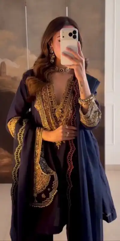 SR 1722 Navy Blue Roman Silk Salwar Suit with Sequins Work & Embroidery Work. Available at ₹2349 only. Delivery 4-6 Working Days. Shop now. | Jump Suits, Salwar suit, Designer Suits, Casual Suits, Creative suits, Palazzo Suits, Party Wear Suits, Patiala Suits, Straight Suits