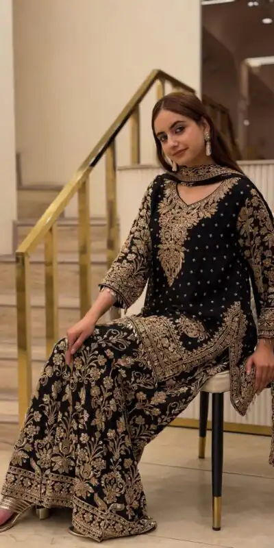 KF 1733 Black Faux Georgette Salwar Suit with Mirror Work & Embroidery Work. Get it for ₹2849. Delivery 4-6 Working Days. Shop now. | Jump Suits, Salwar suit, Designer Suits, Casual Suits, Creative suits, Palazzo Suits, Party Wear Suits, Patiala Suits, Straight Suits