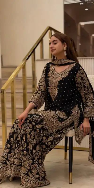 KF 1733 Black Faux Georgette Salwar Suit with Mirror Work & Embroidery Work. Get it for ₹2849. Delivery 4-6 Working Days. Shop now. | Jump Suits, Salwar suit, Designer Suits, Casual Suits, Creative suits, Palazzo Suits, Party Wear Suits, Patiala Suits, Straight Suits