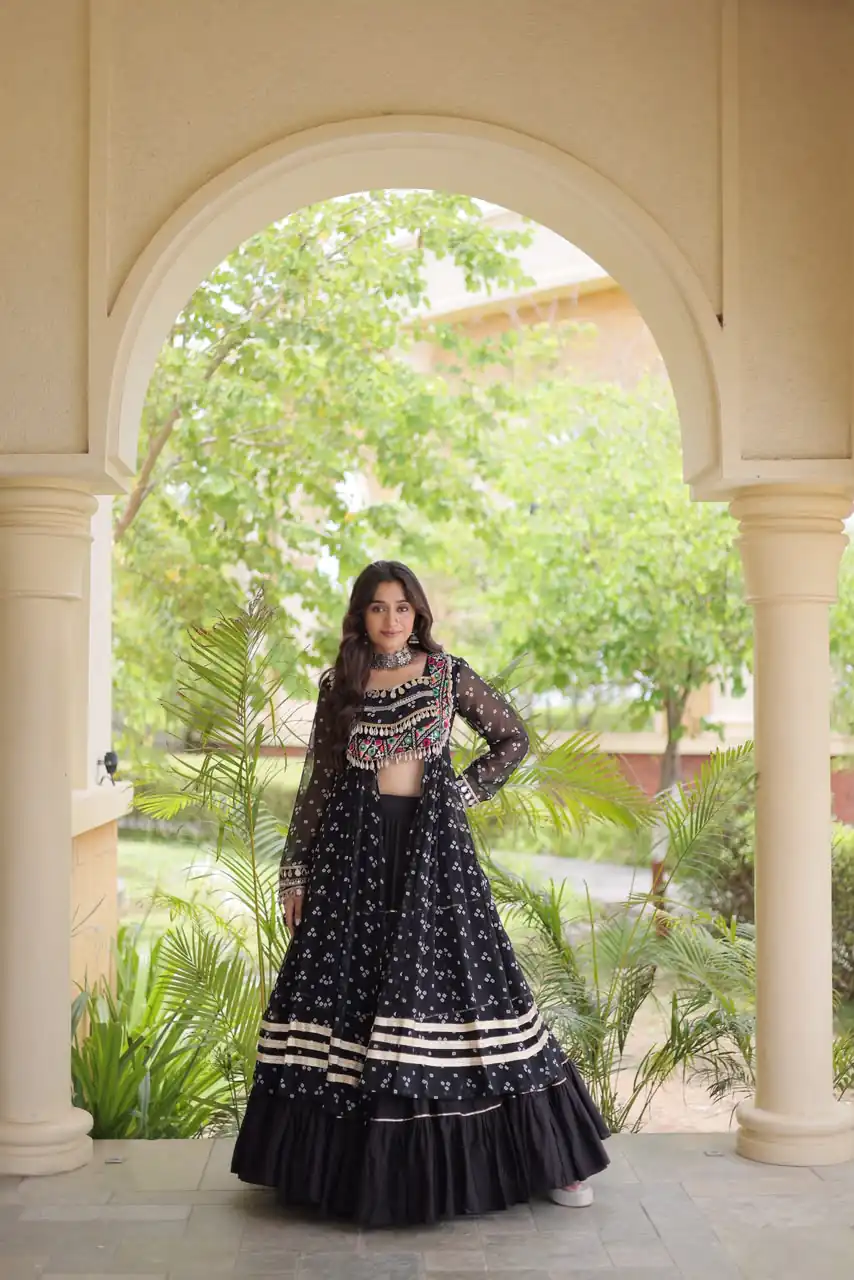 KA 5081 Black| Faux Georgette Lehenga Choli with Embroidery Work & Lace Work. Special Price ₹3099. Delivery 4-6 Working Days. Shop now. | Lehenga, Bollywood Lehenga, Creative Lehenga, Designer Lehenga, Embroidered Lehenga, Party Wear Lehenga