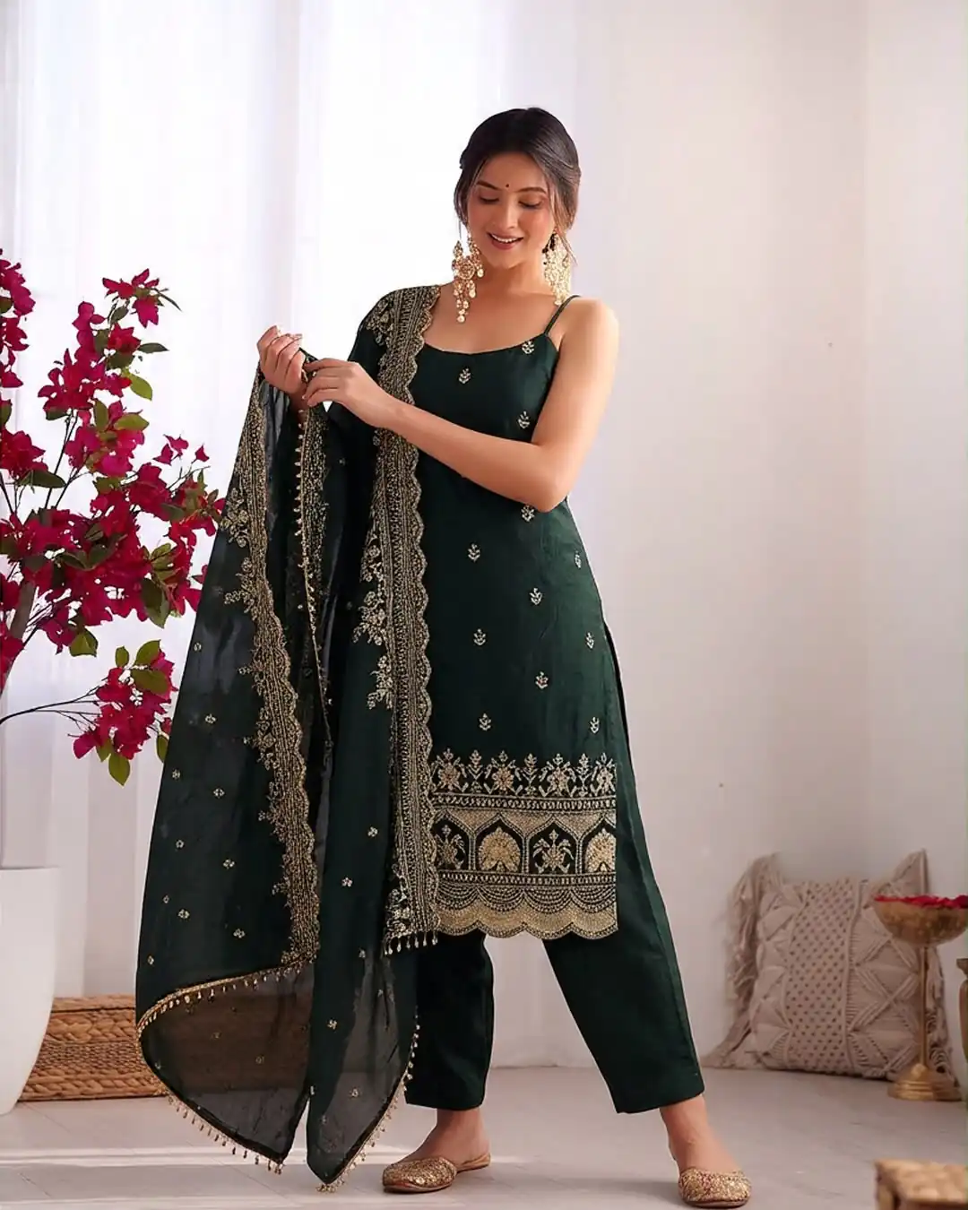 KD 1640 Green Pure Endy Silk Salwar Suit with Embroidery Work & Sequins Work. Exclusive Offer ₹2199. Delivery 4-6 Working Days. Shop now. | Jump Suits, Salwar suit, Designer Suits, Casual Suits, Creative suits, Palazzo Suits, Party Wear Suits, Patiala Suits, Straight Suits