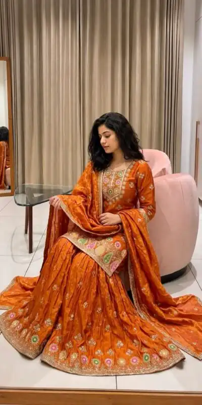 WW 1276 Rust Pure Endy Silk Salwar Suit with Embroidery Work & Sequins Work. Exclusive Offer ₹2399. Delivery 4-6 Working Days. Shop now. | Jump Suits, Salwar suit, Designer Suits, Casual Suits, Creative suits, Palazzo Suits, Party Wear Suits, Patiala Suits, Straight Suits