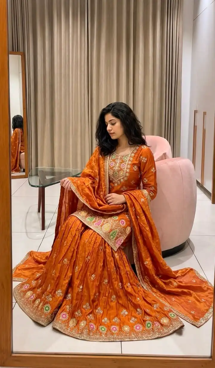 WW 1276 Rust Pure Endy Silk Salwar Suit with Embroidery Work & Sequins Work. Exclusive Offer ₹2399. Delivery 4-6 Working Days. Shop now. | Jump Suits, Salwar suit, Designer Suits, Casual Suits, Creative suits, Palazzo Suits, Party Wear Suits, Patiala Suits, Straight Suits