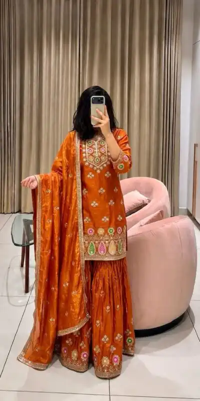 WW 1276 Rust Pure Endy Silk Salwar Suit with Embroidery Work & Sequins Work. Exclusive Offer ₹2399. Delivery 4-6 Working Days. Shop now. | Jump Suits, Salwar suit, Designer Suits, Casual Suits, Creative suits, Palazzo Suits, Party Wear Suits, Patiala Suits, Straight Suits
